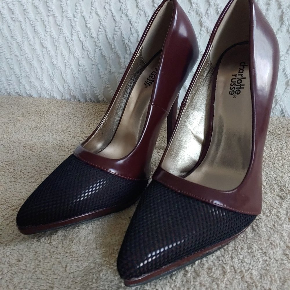 Sexy Burgundy Stilettos w BLK Mesh Toebox - Picture 6 of 11